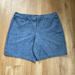 Lands End Chambray Shorts Blue 100% Cotton 9" Inseam Trouser Pockets Women's 18W